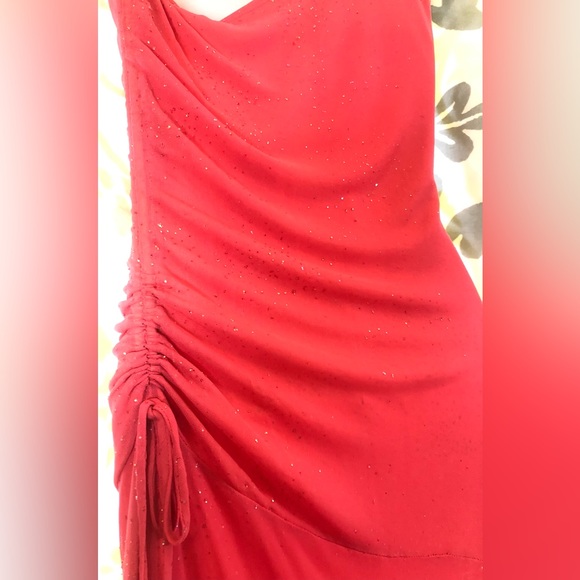 Candy Rocket Prom Off Shoulder Glitter Sparkle Coral Y2K Long Sheer Dress Small - Picture 8 of 15